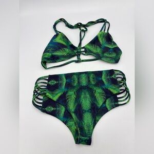 Stone Fox Swim Green Palm-Print Strappy Bikini